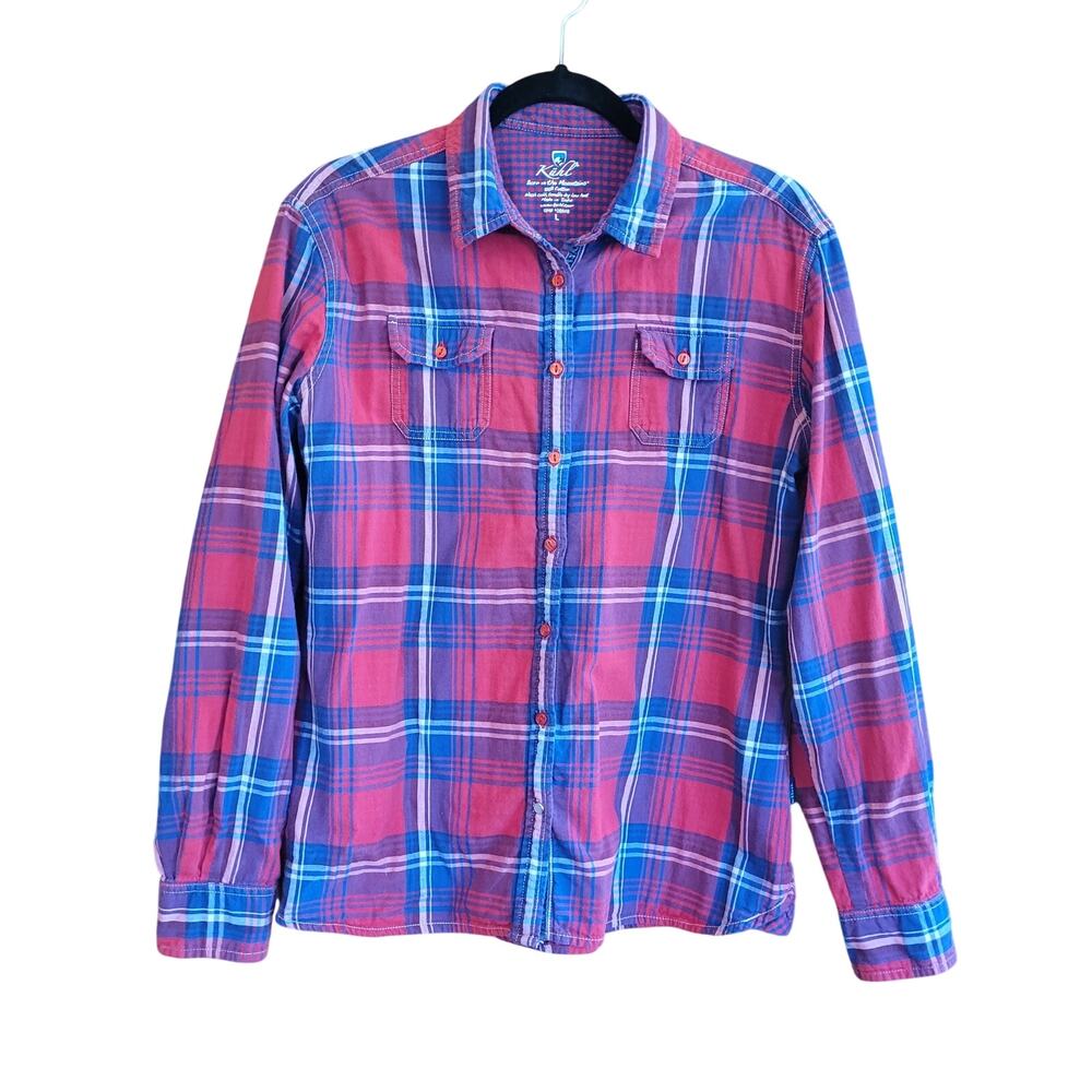 Kuhl Plaid Cotton Flannel Shirt Red Blue Women's Outdoor Gorpcore Large
